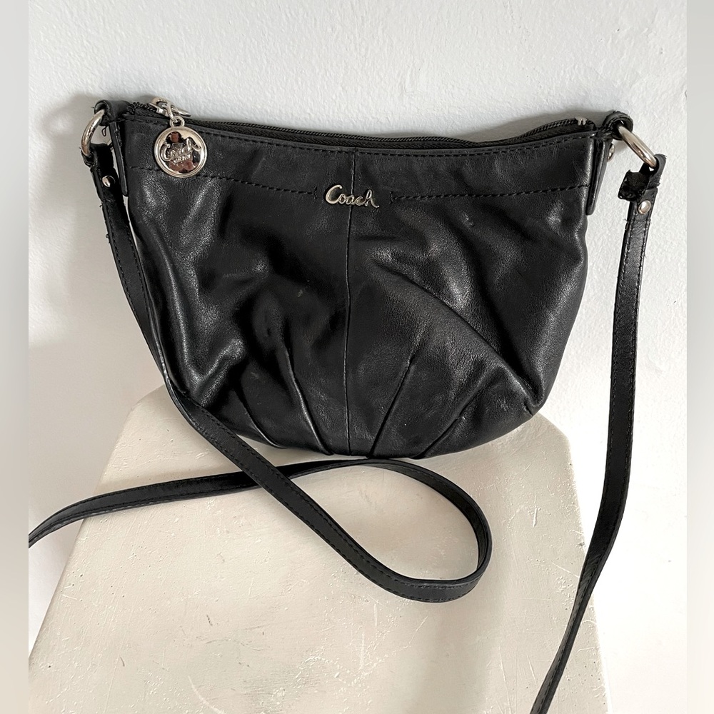 Vintage Coach Black Leather Crossbody with Purple Lining